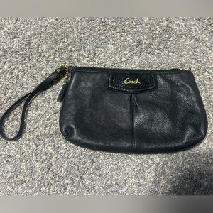 Coach Black Leather Wristlet with Gold Logo